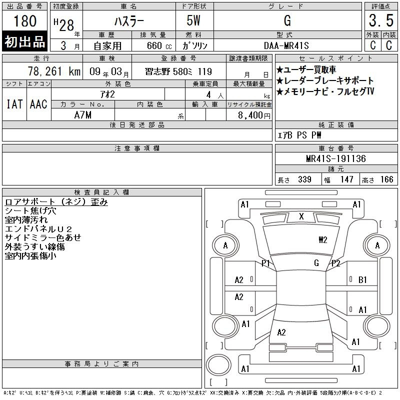 Аукционный лист SUZUKI HUSTLER 2016