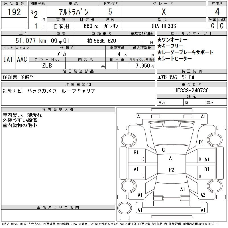 Аукционный лист SUZUKI ALTO LAPIN 2020