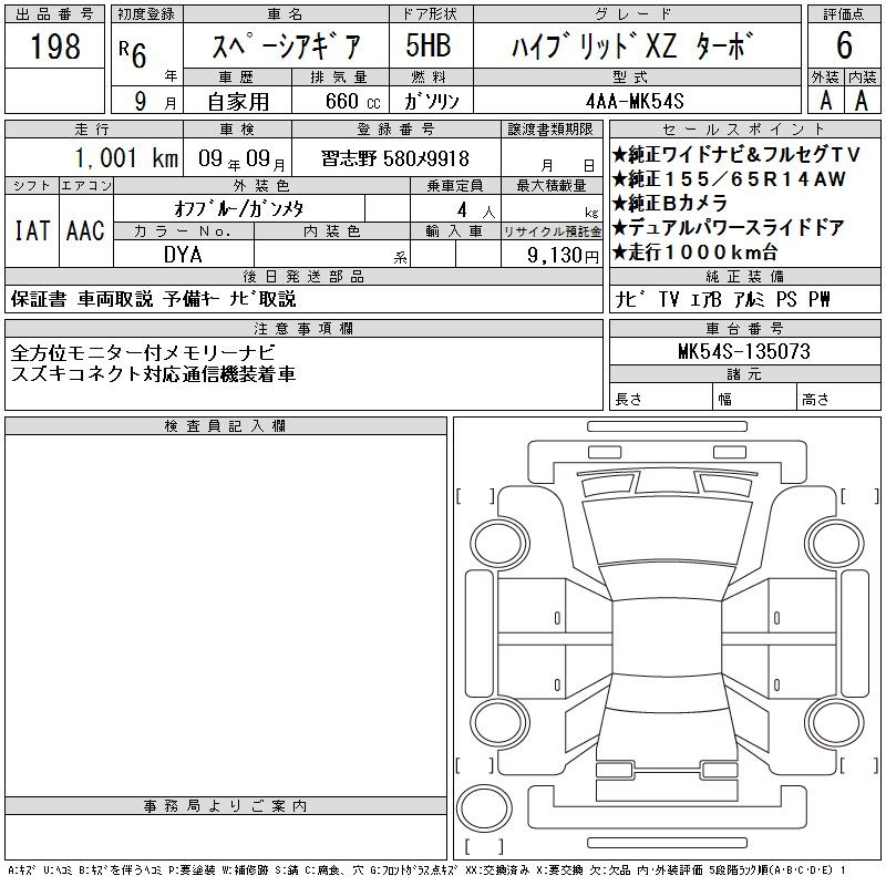 Аукционный лист SUZUKI SPACIA GEAR 2024