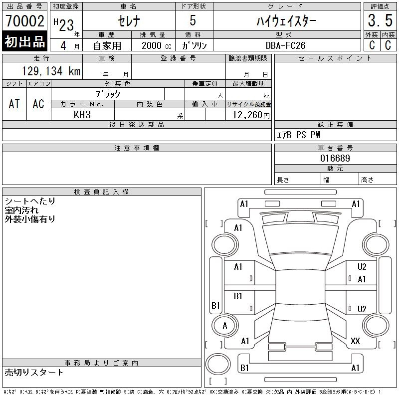 Аукционный лист NISSAN SERENA 2011