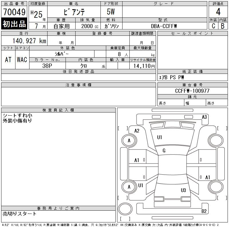 Аукционный лист MAZDA BIANTE 2013