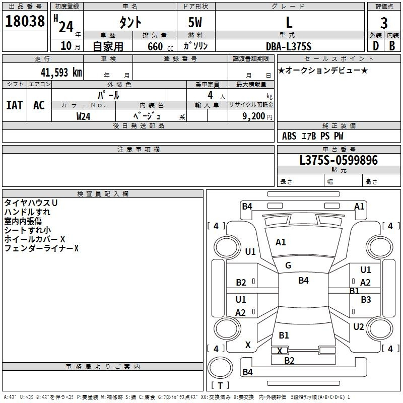 Аукционный лист DAIHATSU TANTO 2012