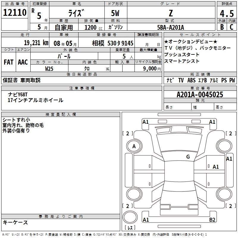 Аукционный лист TOYOTA RAIZE 2023