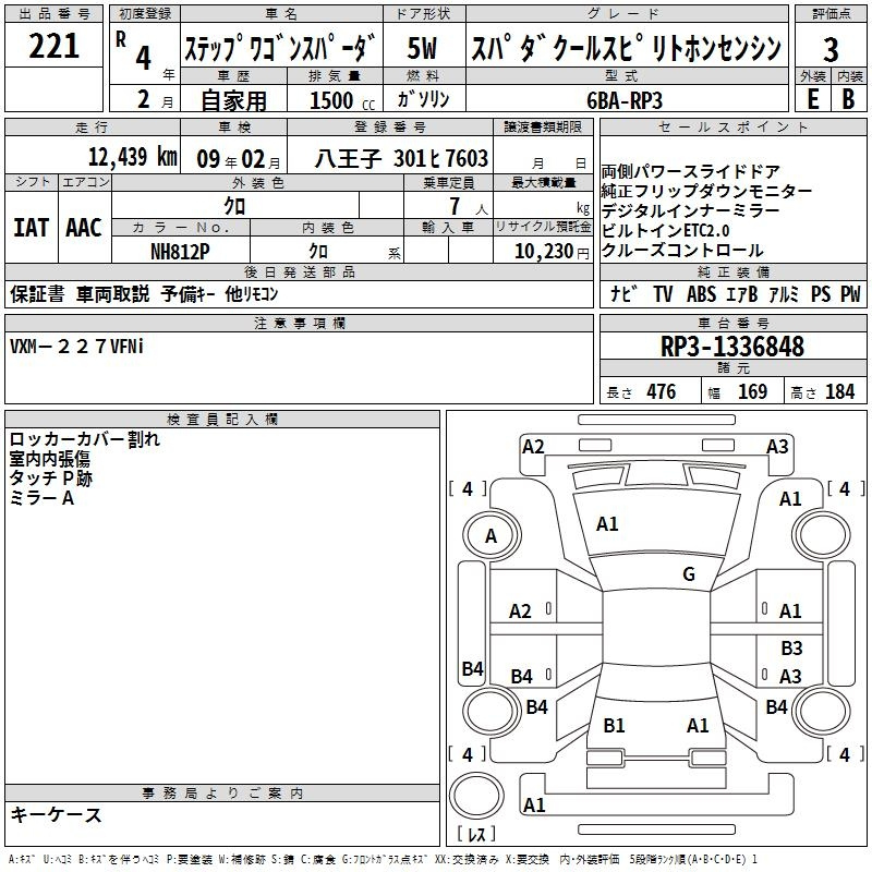 Аукционный лист HONDA STEP WAGON 2022