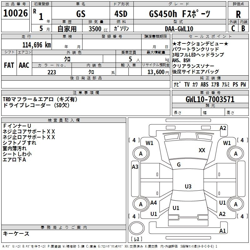 Аукционный лист LEXUS GS 2019