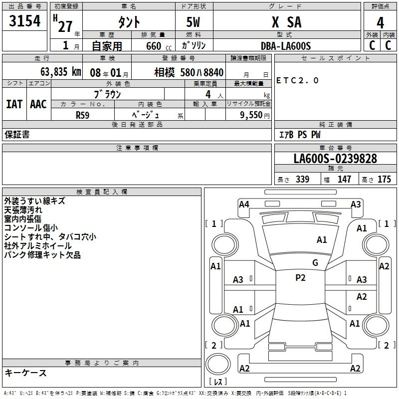 Аукционный лист DAIHATSU TANTO 2015