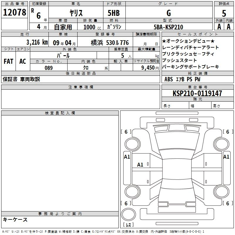 Аукционный лист TOYOTA YARIS 2024