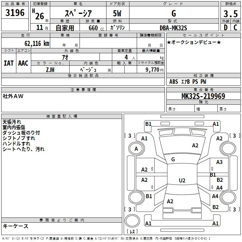 Аукционный лист SUZUKI SPACIA 2014