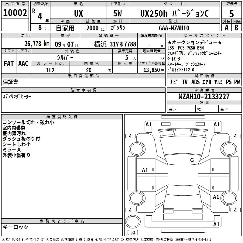 Аукционный лист LEXUS UX 2022
