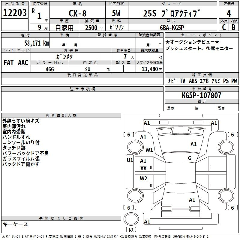 Аукционный лист MAZDA CX-8 2019