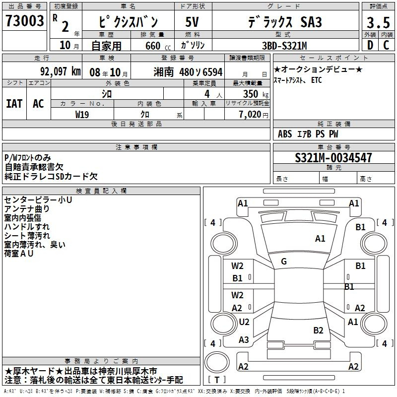Аукционный лист TOYOTA PIXIS VAN 2020