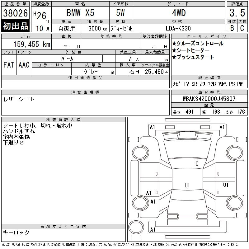 Аукционный лист BMW X5 SERIES 2014