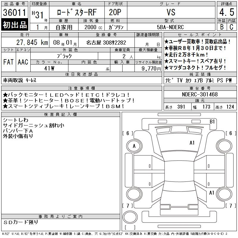 Аукционный лист MAZDA ROADSTER 2019