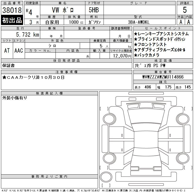 Аукционный лист VOLKSWAGEN POLO 2022