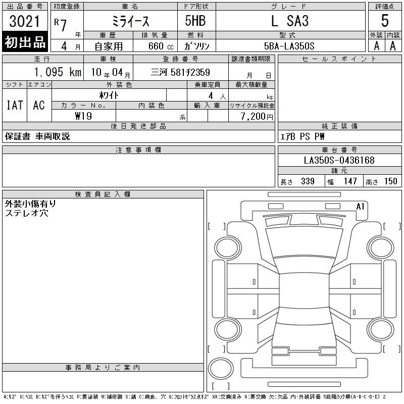 Аукционный лист DAIHATSU MIRA E S 2025