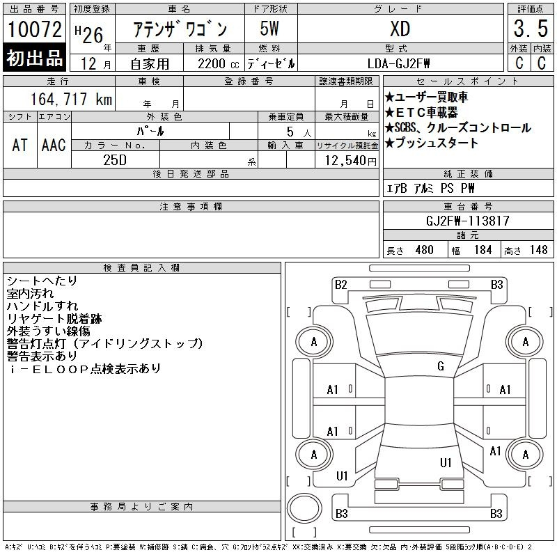 Аукционный лист MAZDA ATENZA WAGON 2014