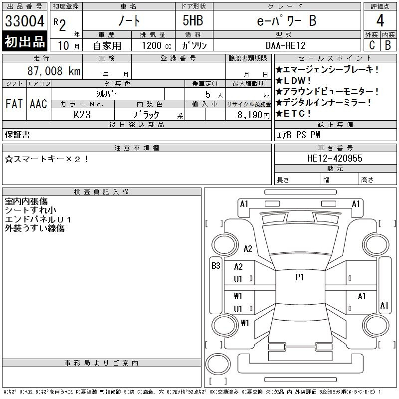 Аукционный лист NISSAN NOTE 2020