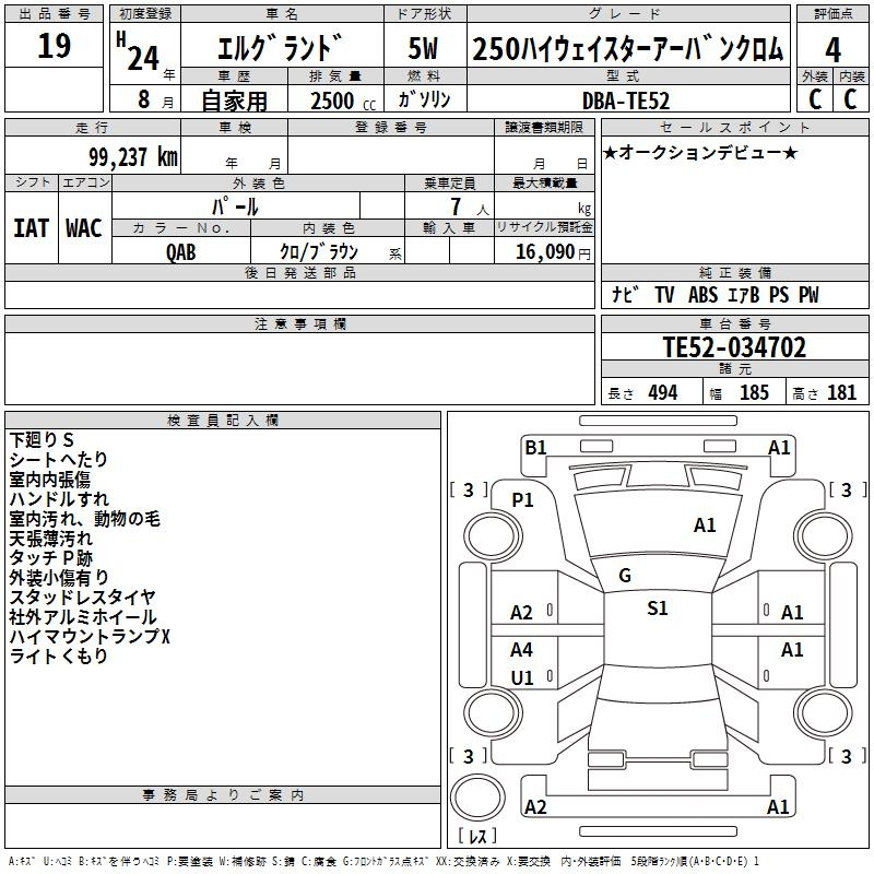 Аукционный лист NISSAN ELGRAND 2012