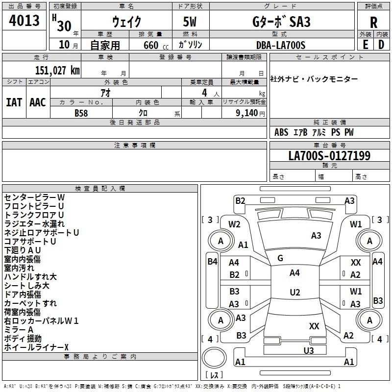 Аукционный лист DAIHATSU WAKE 2018