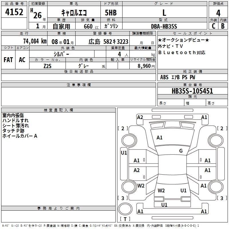 Аукционный лист MAZDA CAROL 2014