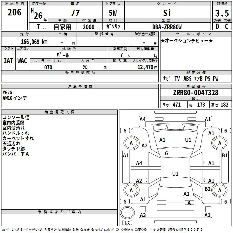 Аукционный лист TOYOTA NOAH 2014