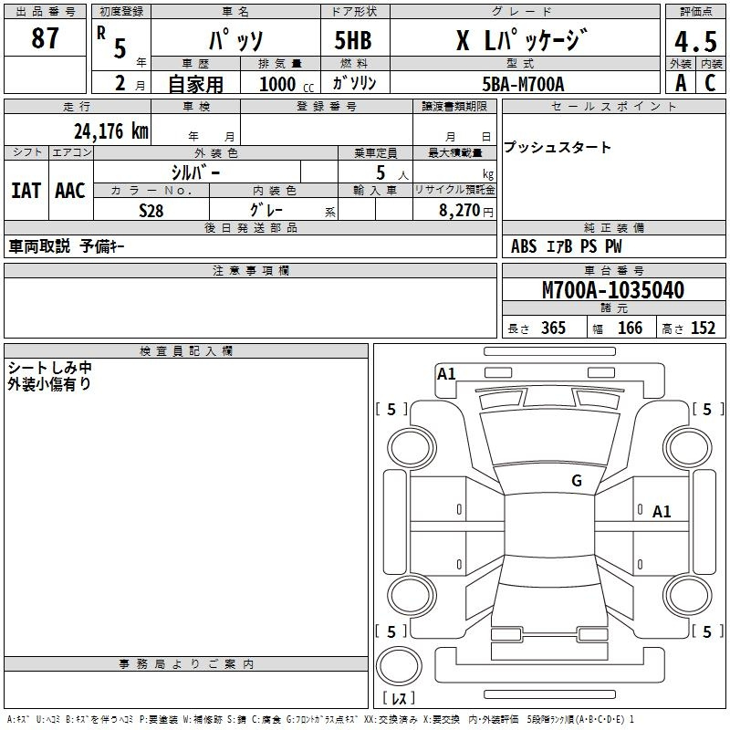 Аукционный лист TOYOTA PASSO 2023