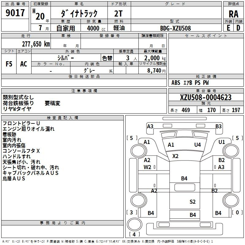 Аукционный лист TOYOTA DYNA 2008