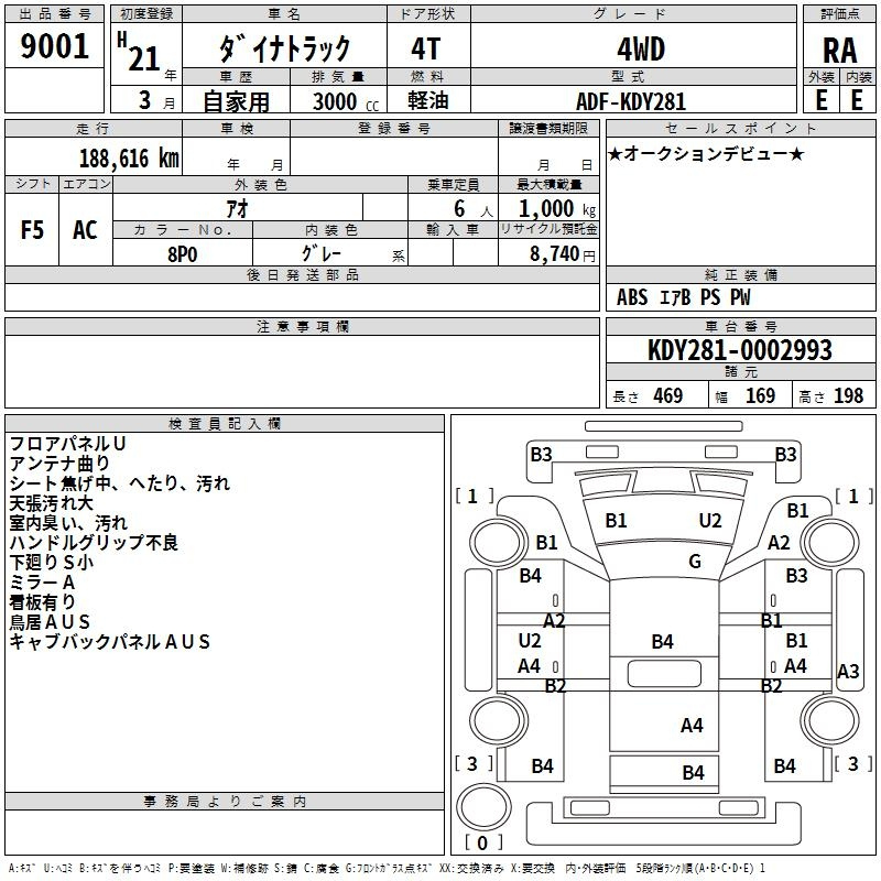 Аукционный лист TOYOTA DYNA 2009