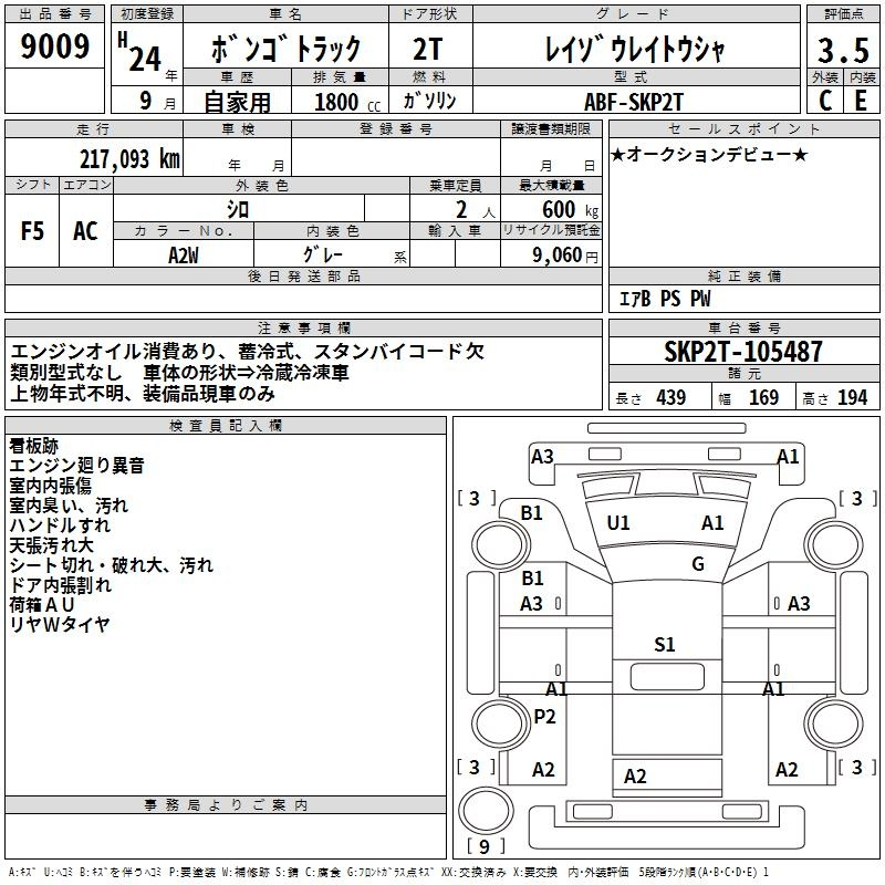 Аукционный лист MAZDA BONGO 2012