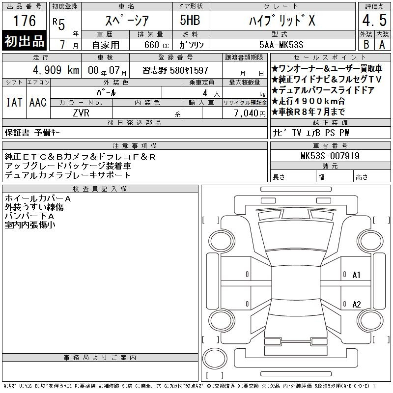 Аукционный лист SUZUKI SPACIA 2023