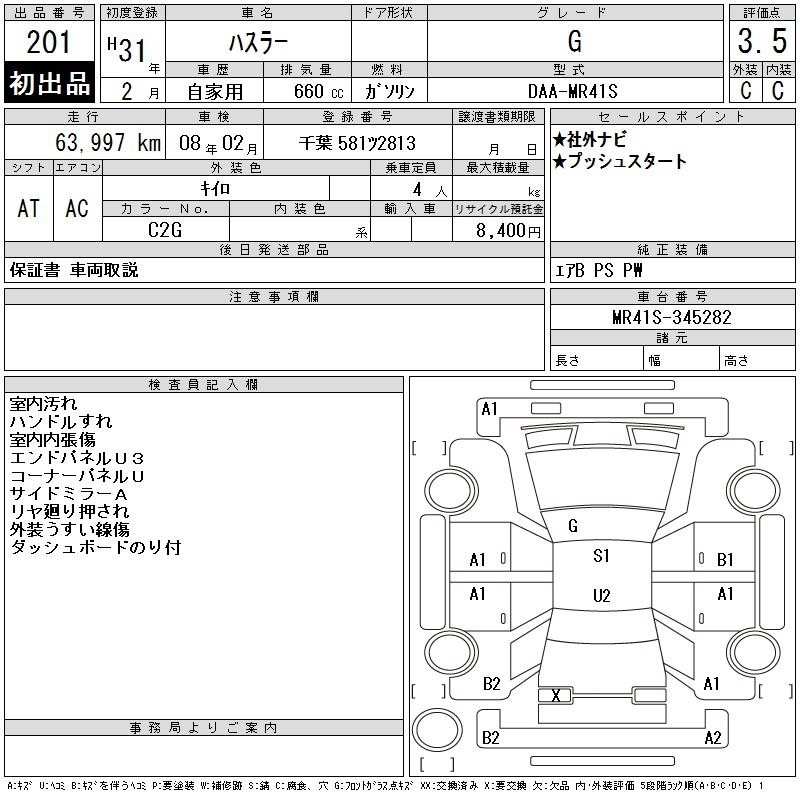 Аукционный лист SUZUKI HUSTLER 2019