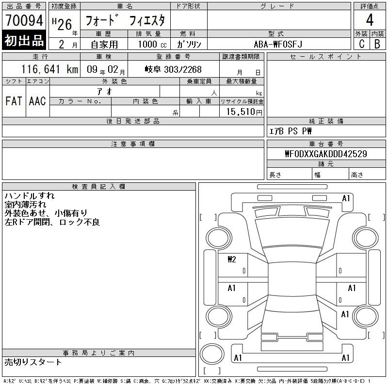 Аукционный лист FORD FIESTA 2014