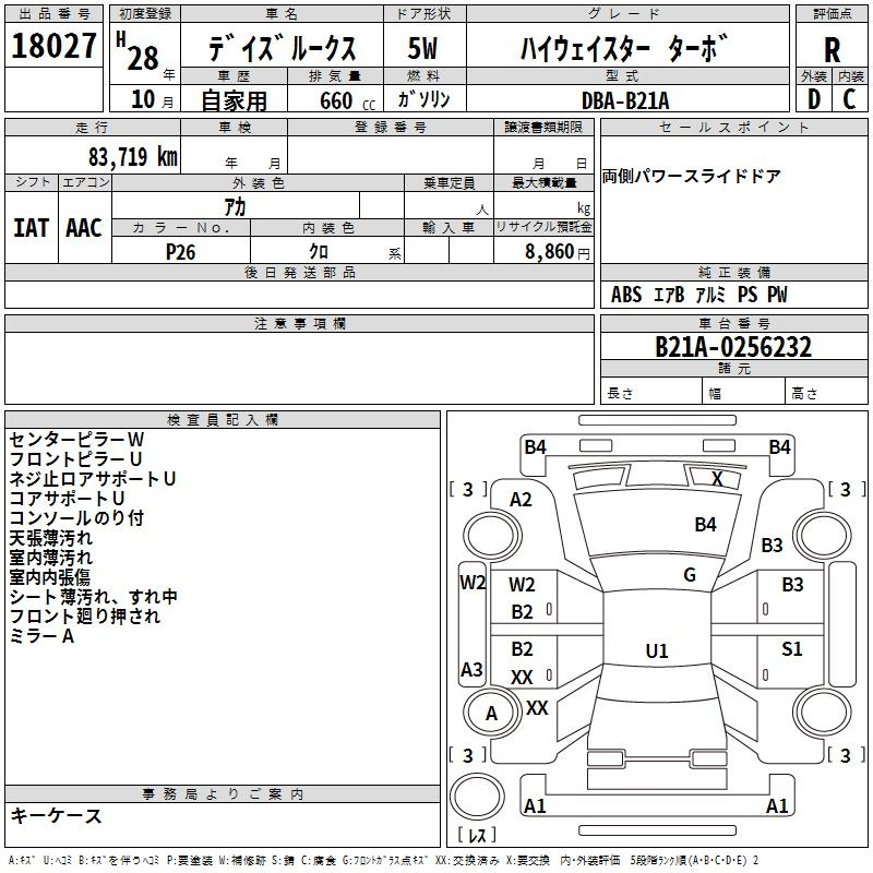 Аукционный лист NISSAN DAYZ ROOX 2016