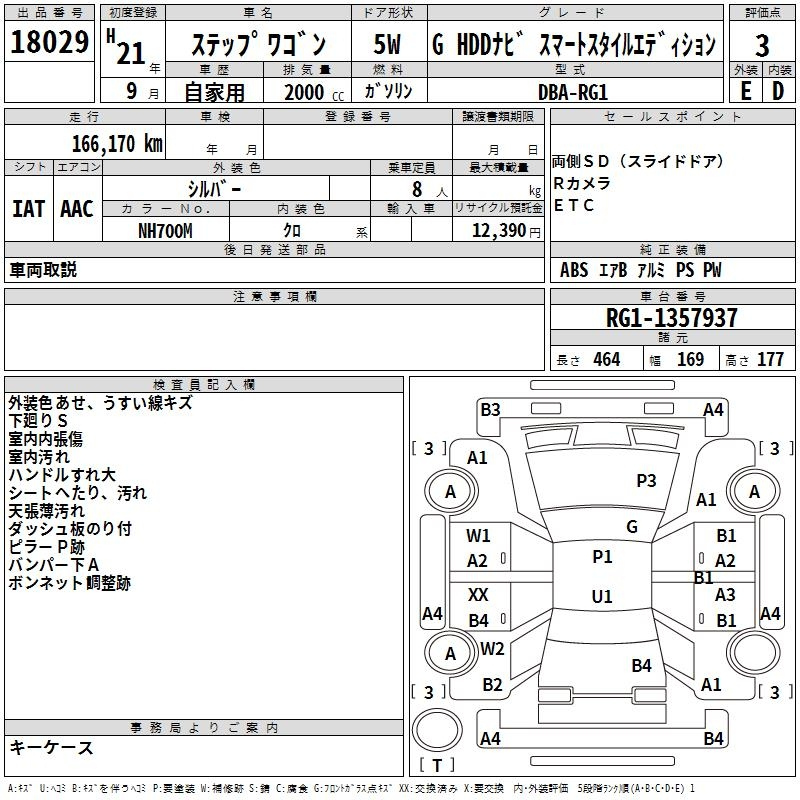 Аукционный лист HONDA STEP WAGON 2009