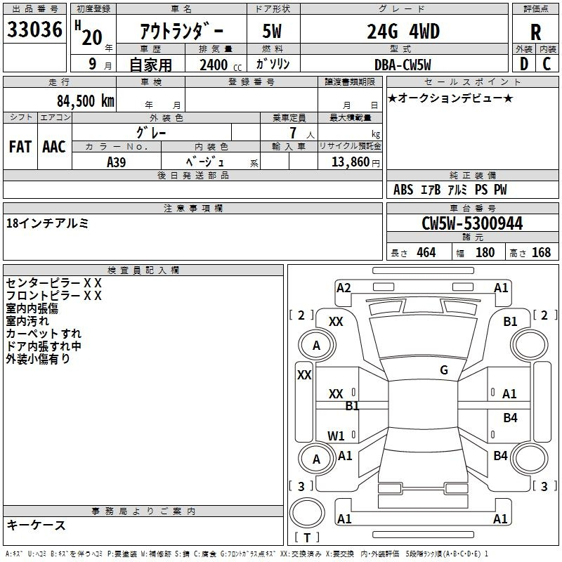 Аукционный лист MITSUBISHI OUTLANDER 2008