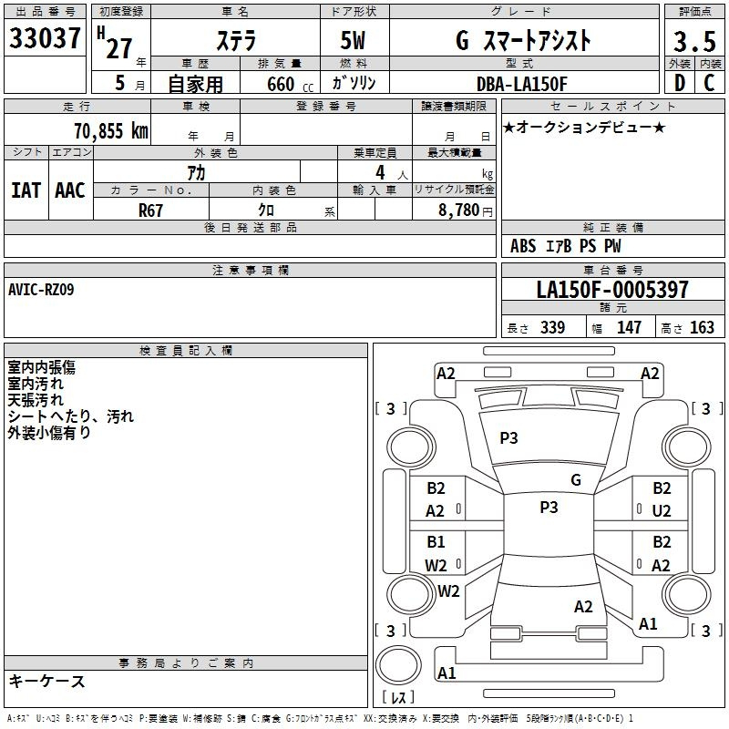Аукционный лист SUBARU STELLA 2015