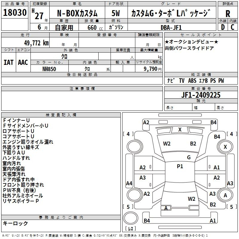 Аукционный лист HONDA N BOX 2015