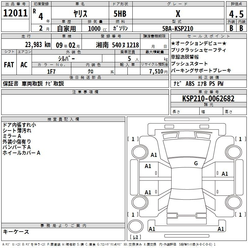 Аукционный лист TOYOTA YARIS 2022