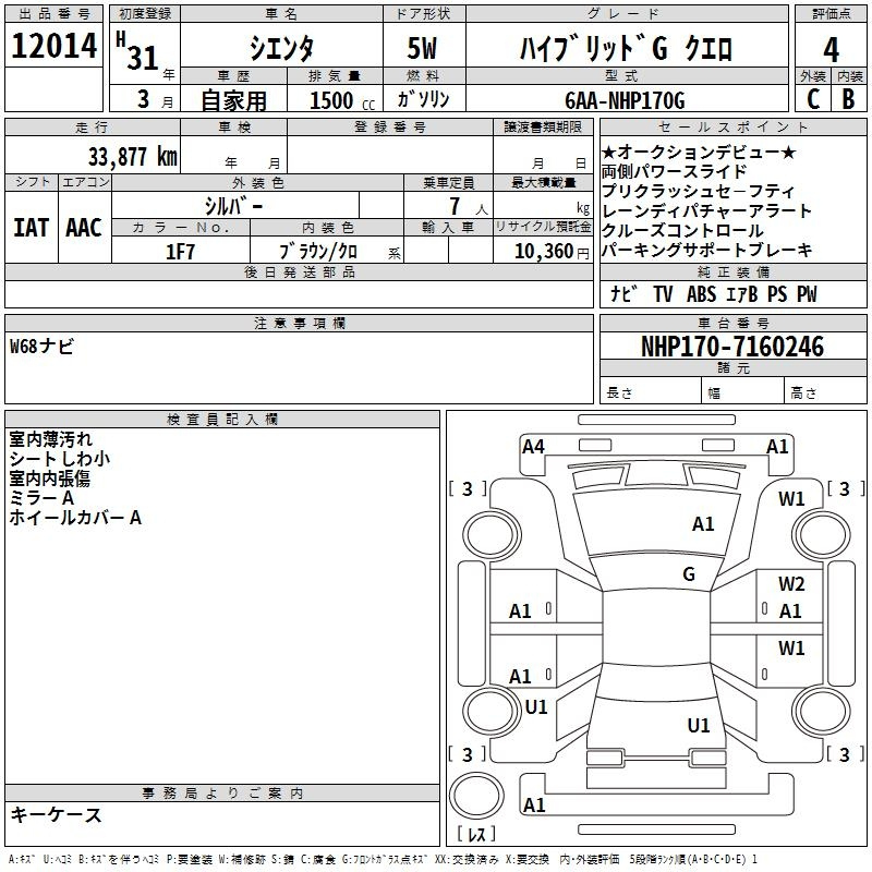 Аукционный лист TOYOTA SIENTA 2019