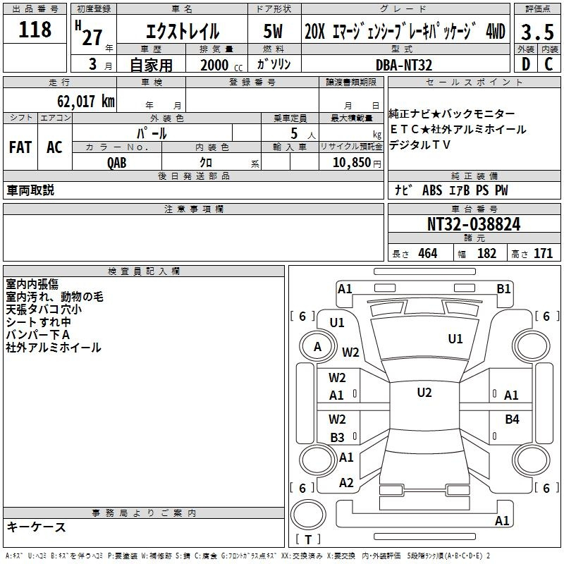 Аукционный лист NISSAN X-TRAIL 2015