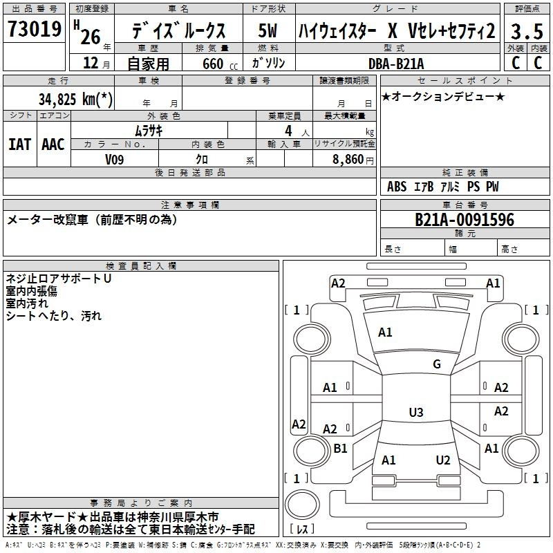 Аукционный лист NISSAN DAYZ ROOX 2014