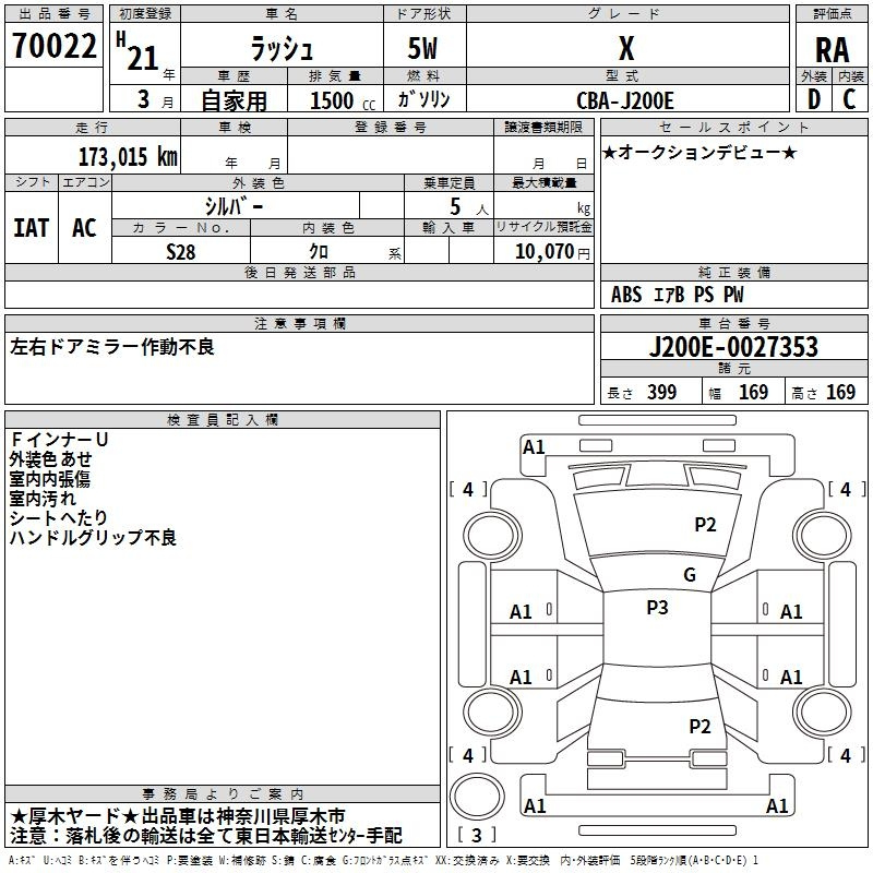Аукционный лист TOYOTA RUSH 2009