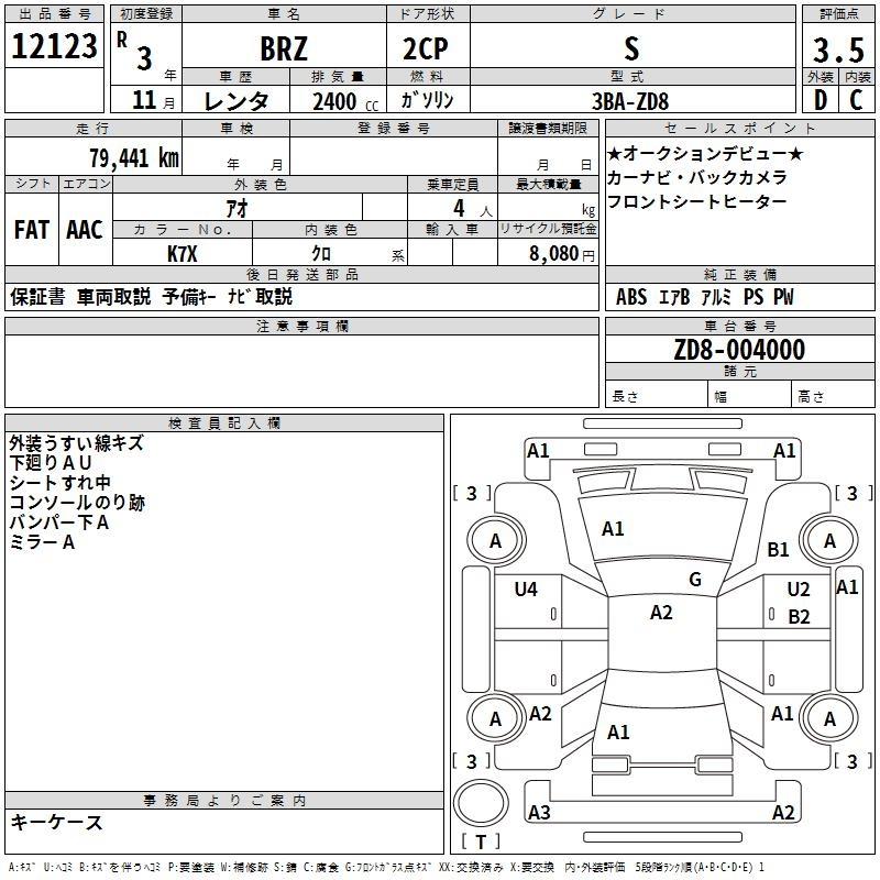 Аукционный лист SUBARU BRZ 2021