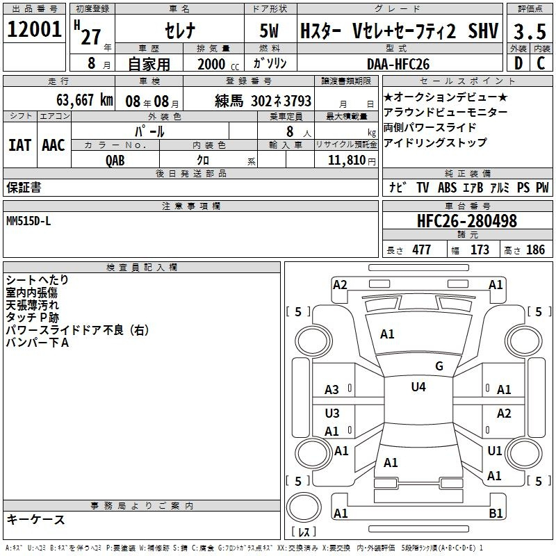 Аукционный лист NISSAN SERENA 2015