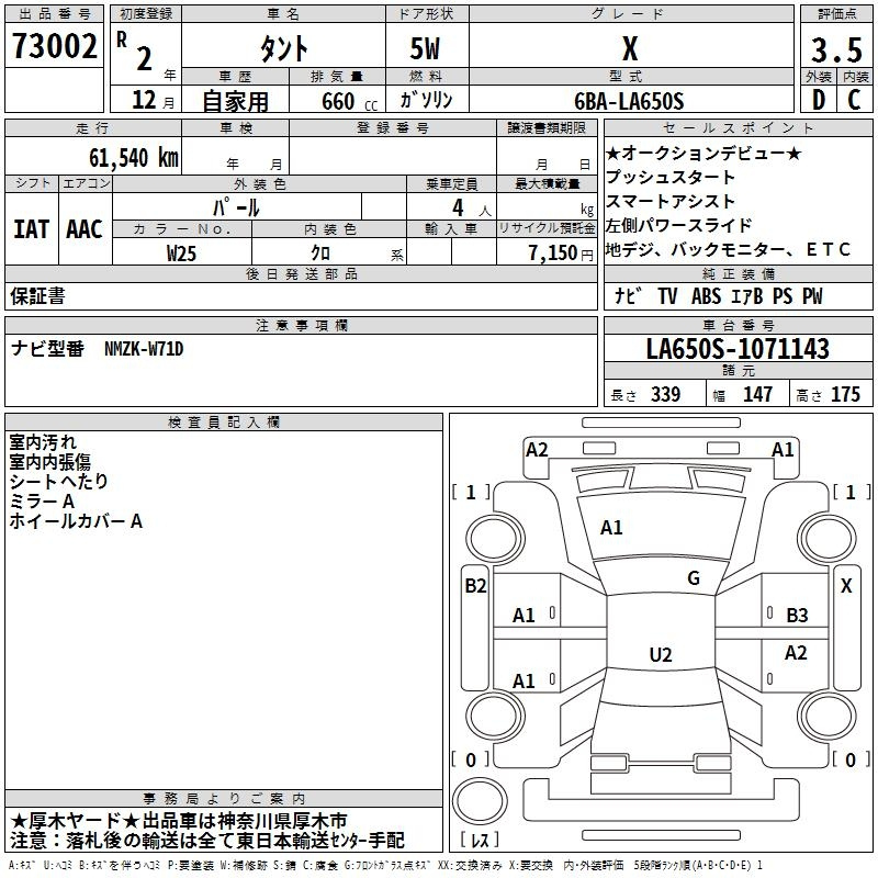 Аукционный лист DAIHATSU TANTO 2020