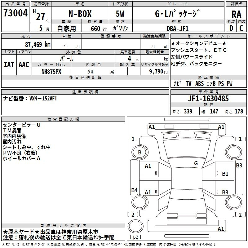 Аукционный лист HONDA N BOX 2015