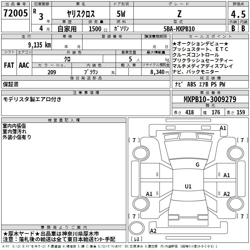 Аукционный лист TOYOTA YARIS CROSS 2021