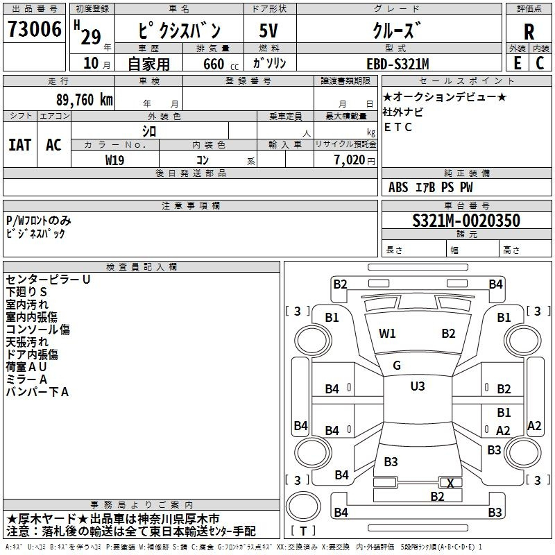 Аукционный лист TOYOTA PIXIS VAN 2017