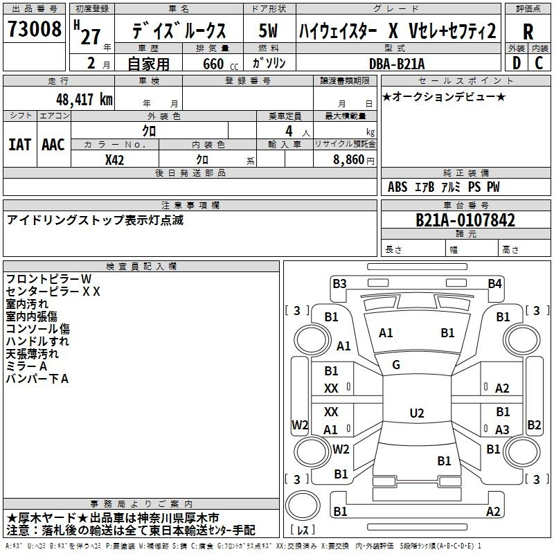 Аукционный лист NISSAN DAYZ ROOX 2015