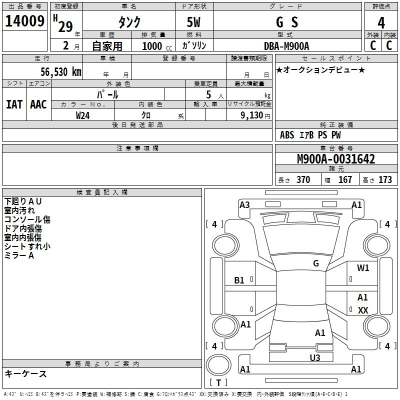 Аукционный лист TOYOTA TANK 2017